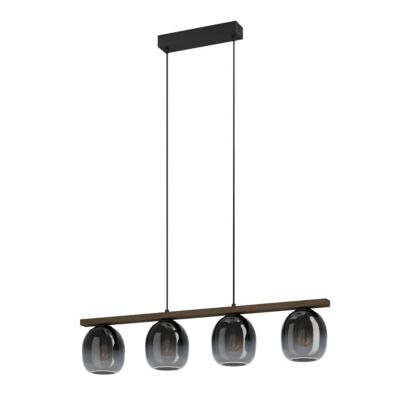 Suspension Filago 4 lumières E27 IP20 40W L.88xl.15xH.110cm noir et bois Eglo