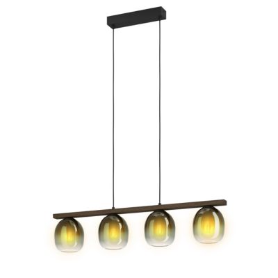 Suspension Filago 4 lumières E27 IP20 40W L.88xl.15xH.110cm noir et bois Eglo