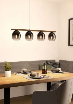 Suspension Filago 4 lumières E27 IP20 40W L.88xl.15xH.110cm noir et bois Eglo
