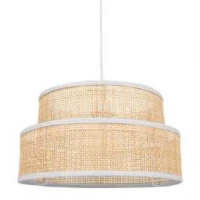 Suspension gigogne ronde cannage Yuka blanche Ostaria - Naturel clair