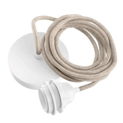 Suspension Hang luminaire 1 corde - Lin brut douille blanche - Hoopzi - Suspension plafond Ivoire Ivoire
