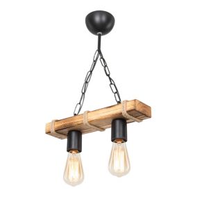 Suspension Hemel en métal bois corde de jute hauteur 44 cm 2 x E27 lux.pro