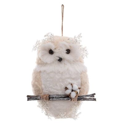 Suspension hibou branche h 50cm blanc en polyfoam - feeric lights & christmas