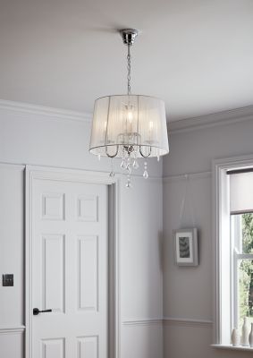 Suspension Hovland 3 lampes E14 IP20 argent et blanc