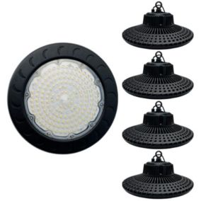 Suspension Industrielle HighBay UFO 150W IP65 NOIR (Pack de 5) - Blanc Froid 6000K - 8000K - SILAMP