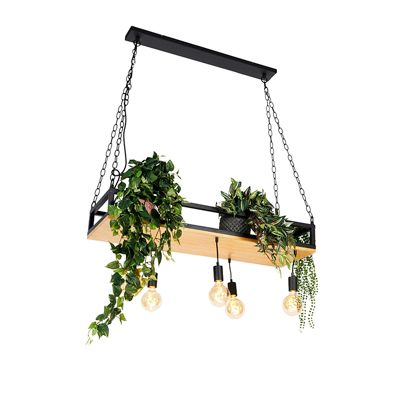 Suspension industrielle noire avec bois 5 lumières - Shelf