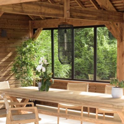 Suspension "longue" 25x25cm en rotin couleur noire et teck