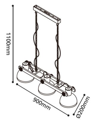 Suspension Lubenham 3 lumières E27 IP20 28W L.90xl.20xH.108,5cm noir Eglo