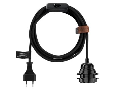 Suspension luminaire en cordon lin tissé noir 4,5M E27 JCB