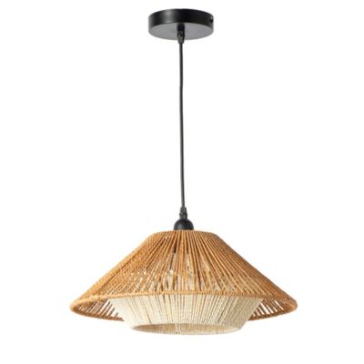 Suspension luminaire japonaise wabi-sabi en papier tressé artisanal marron beige D40 cm AKAR