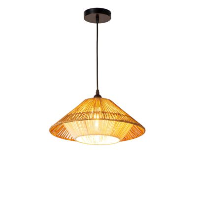 Suspension luminaire japonaise wabi-sabi en papier tressé artisanal marron beige D40 cm AKAR
