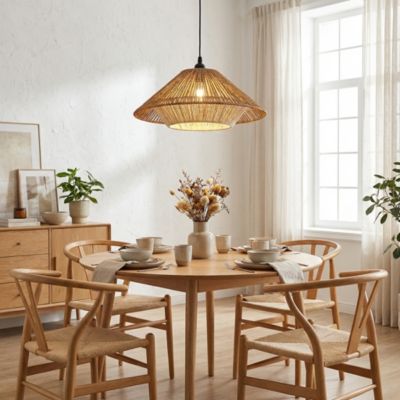 Suspension luminaire japonaise wabi-sabi en papier tressé artisanal marron beige D40 cm AKAR