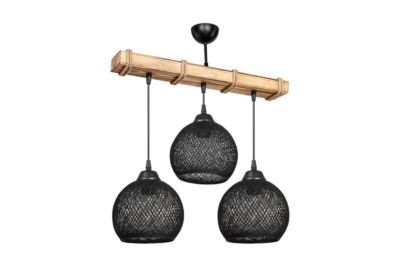 Suspension Luminaire Plafonnier Fiona E27 Noir-Naturel 50x20x63cm Design Élégant