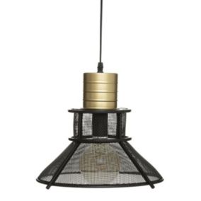 Suspension métal Rodo noir et doré - ATMOSPHERA - Style industriel - Loft - D. 32 x H. 17 cm - E27 40W