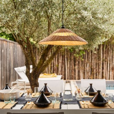 Suspension métal et rotin naturel E27 15W IP44 Esterel Ø56 x H.96 cm