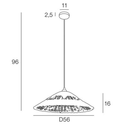 Suspension métal et rotin naturel E27 15W IP44 Esterel Ø56 x H.96 cm