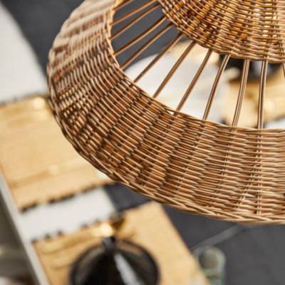 Suspension métal et rotin naturel E27 15W IP44 Esterel Ø56 x H.96 cm