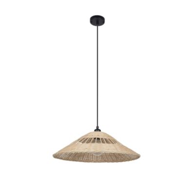 Suspension métal et rotin naturel E27 15W IP44 Esterel Ø56 x H.96 cm