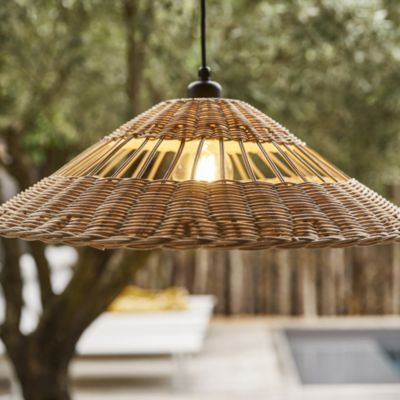 Suspension métal et rotin naturel E27 15W IP44 Esterel Ø56 x H.96 cm