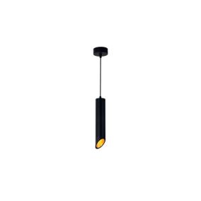 Suspension Moderne GU10 Noire Diffuseur Or H30cm