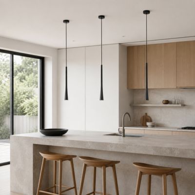 Suspension Moderne LED en Aluminium Noir avec Tube Long Minimaliste : pour Bar, Cuisine et Magasin. Driver LED KGP 7W