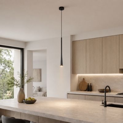 Suspension Moderne LED en Aluminium Noir avec Tube Long Minimaliste : pour Bar, Cuisine et Magasin. Driver LED KGP 7W