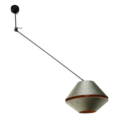 Suspension Luminaire Velours Vert Et Structure Imitation Bois - État Très Propre