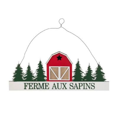 Suspension Pancarte Noël "Ferme aux Sapins" 45cm Vert