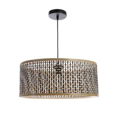 Suspension ronde Ayana en bambou noir et beige E27 ⌀.48 x H.90 cm Lussiol