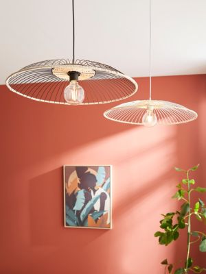 Suspension ronde en métal Soliflore IP20 E27 40W rotin coloris noir ⌀60 x H.83 cm Lussiol