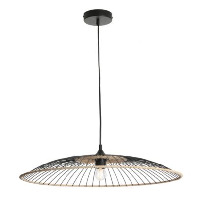 Suspension ronde en métal Soliflore IP20 E27 40W rotin coloris noir ⌀60 x H.83 cm Lussiol