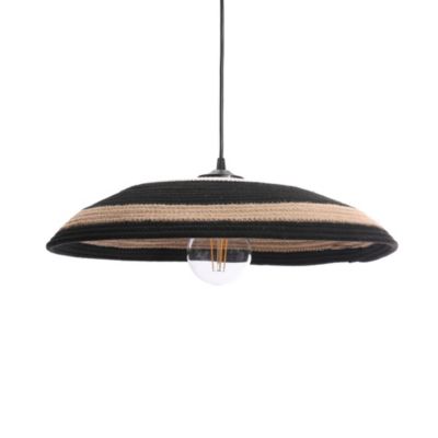 Suspension ronde Sampai tissu noir et beige IP20 E27 10W Ø.50 x H.92 cm Lussiol