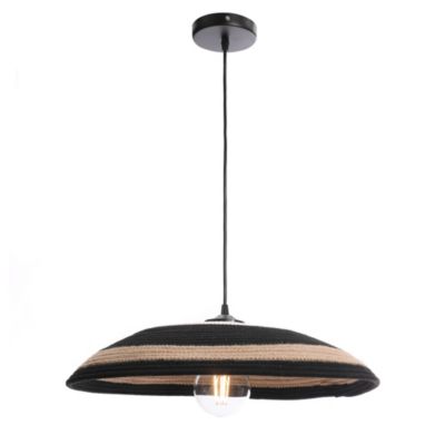 Suspension ronde Sampai tissu noir et beige IP20 E27 10W Ø.50 x H.92 cm Lussiol