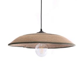 Suspension ronde Saya tissu noir et vert amande IP20 E27 10W Ø.50 x H.92 cm Lussiol