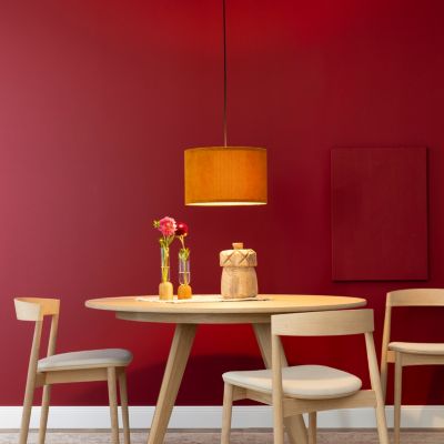 Suspension ronde Tony velours cotelé jaune moutarde Ø35cm IP20 E27 20W Brilliant