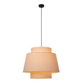 Suspension ronde Tribute tissu beige crème IP20 E27 40W Ø60 x H.180cm Lucide