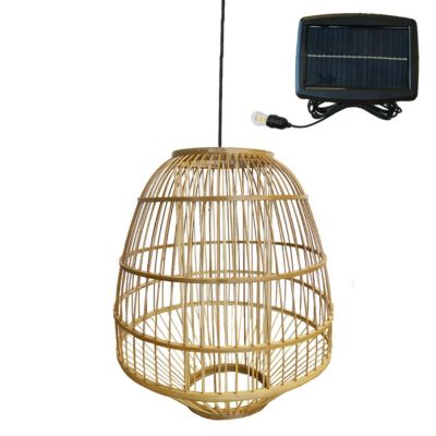 Suspension solaire bohème MYKONOS SOLAR Beige Herbe marine H37cm