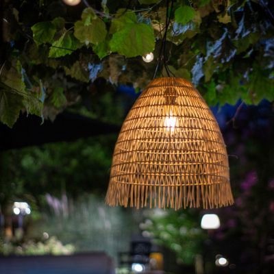 Suspension Solaire Effet Rotin IP44 3000K - Éclairage Terrasse, Balcon, Pergola, Jardin - Groupe DDC