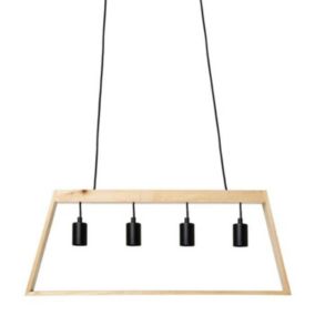 Suspension trapèze en bois 4 cordons Ostaria - Naturel clair - Industriel - Loft - Beige