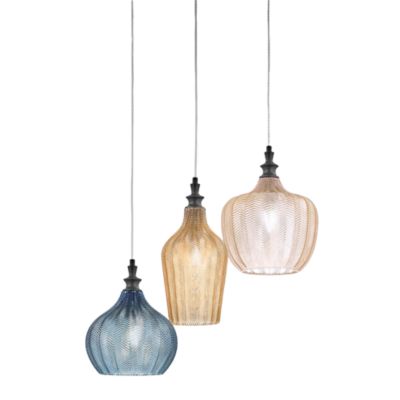 Suspension Triple Cleofe S/3 Multicolore - Noir Mat Métal Verre Mélange Ambre Ocre Cobalt 3X E27 - Gealuce
