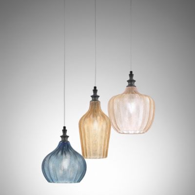 Suspension Triple Cleofe S/3 Multicolore - Noir Mat Métal Verre Mélange Ambre Ocre Cobalt 3X E27 - Gealuce