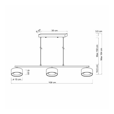 Suspension triple métal laiton 3 spots LED dimmable - Prins