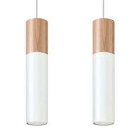 Suspension tube en métal et bois Bois naturel, blanc 30 x 90 cm