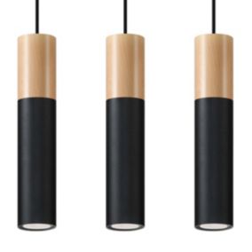 Suspension tube en métal et bois Bois naturel, noir 45 x 90 cm