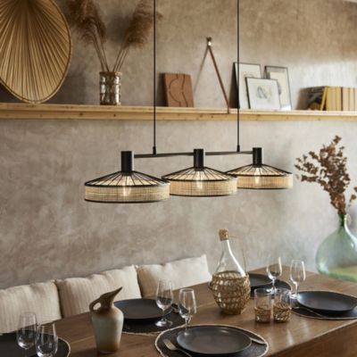 Suspension ZELIE Corep - Métal Noir Et Cannage Naturel - Hauteur 110 Cm - Ambiance Chaleureuse - Ampoule E27 - 3