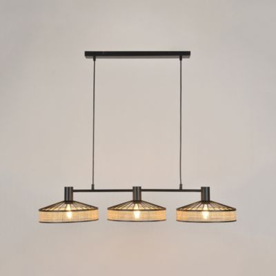 ZELIE - Suspension En Métal Noir Et Cannage Naturel | Soléa