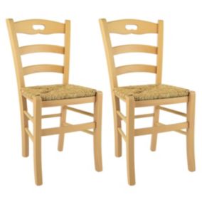 SUZY - Lot de 2 Chaises  et Assises en Paille