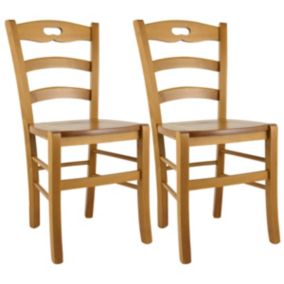 SUZY - Lot de 2 Chaises Teinté Chêne et Assises en Bois