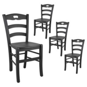 SUZY - Lot de 4 Chaises Laquées Noir et Assises en Bois