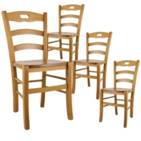 SUZY - Lot de 4 Chaises Teinté Chêne et Assises en Bois